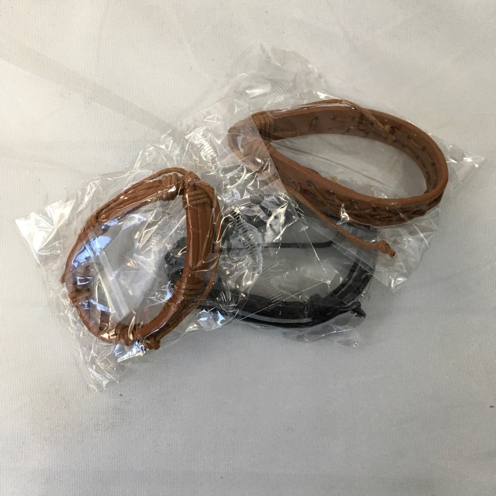 Genuine Leather Unisex 3 Cuff Tie Bracelets - Picture 3 of 5